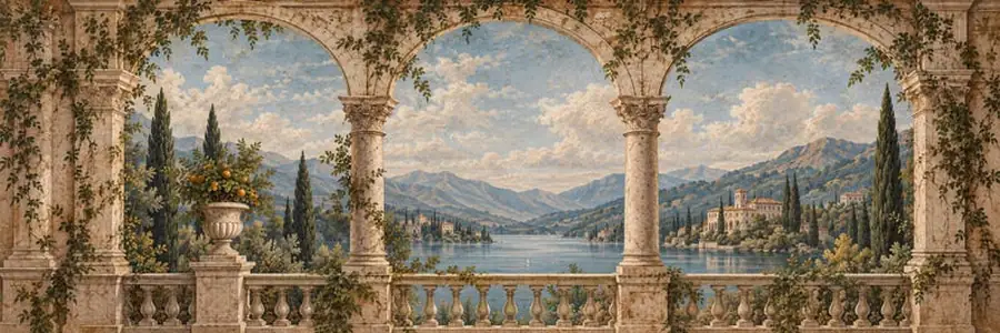 Grand Tour Mural Wallpaper Sample, Italian Landscape Scenic Wallcovering, Type II Commercial Vinyl Swatch
