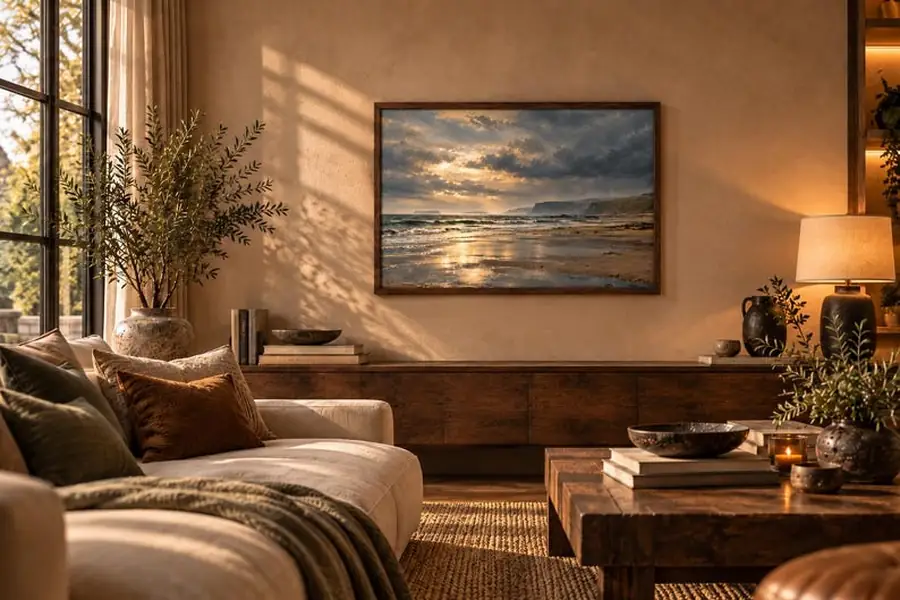Moody Seascape Framed Art, Grey Coastal Landscape Print, Stormy Sea Wall Art