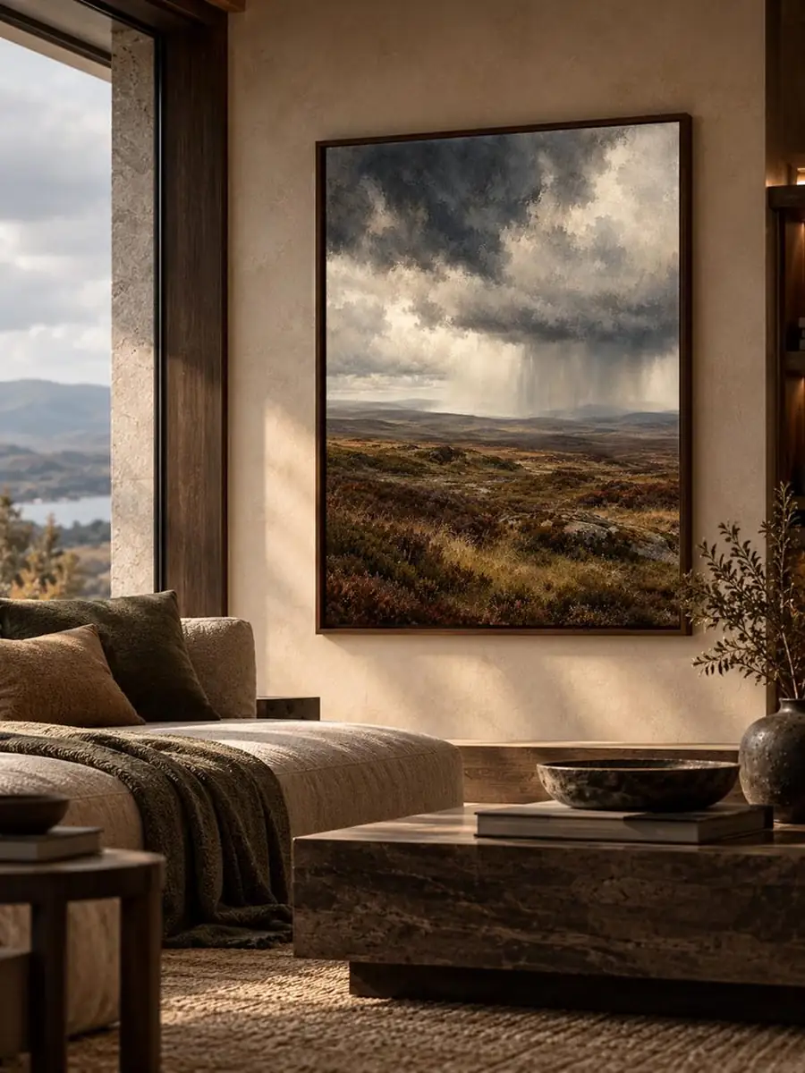 Moody Landscape Framed Wall Art, Stormy Moorland Print, Dark Academia British Countryside Decor