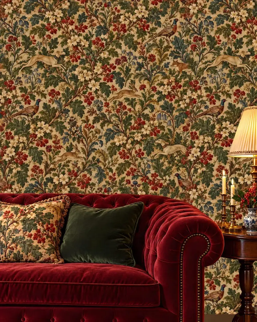 Greyhound Wallpaper, Hound and Hare Hunting Tapestry, Pheasant and Fox, Peel and Stick or Traditional
